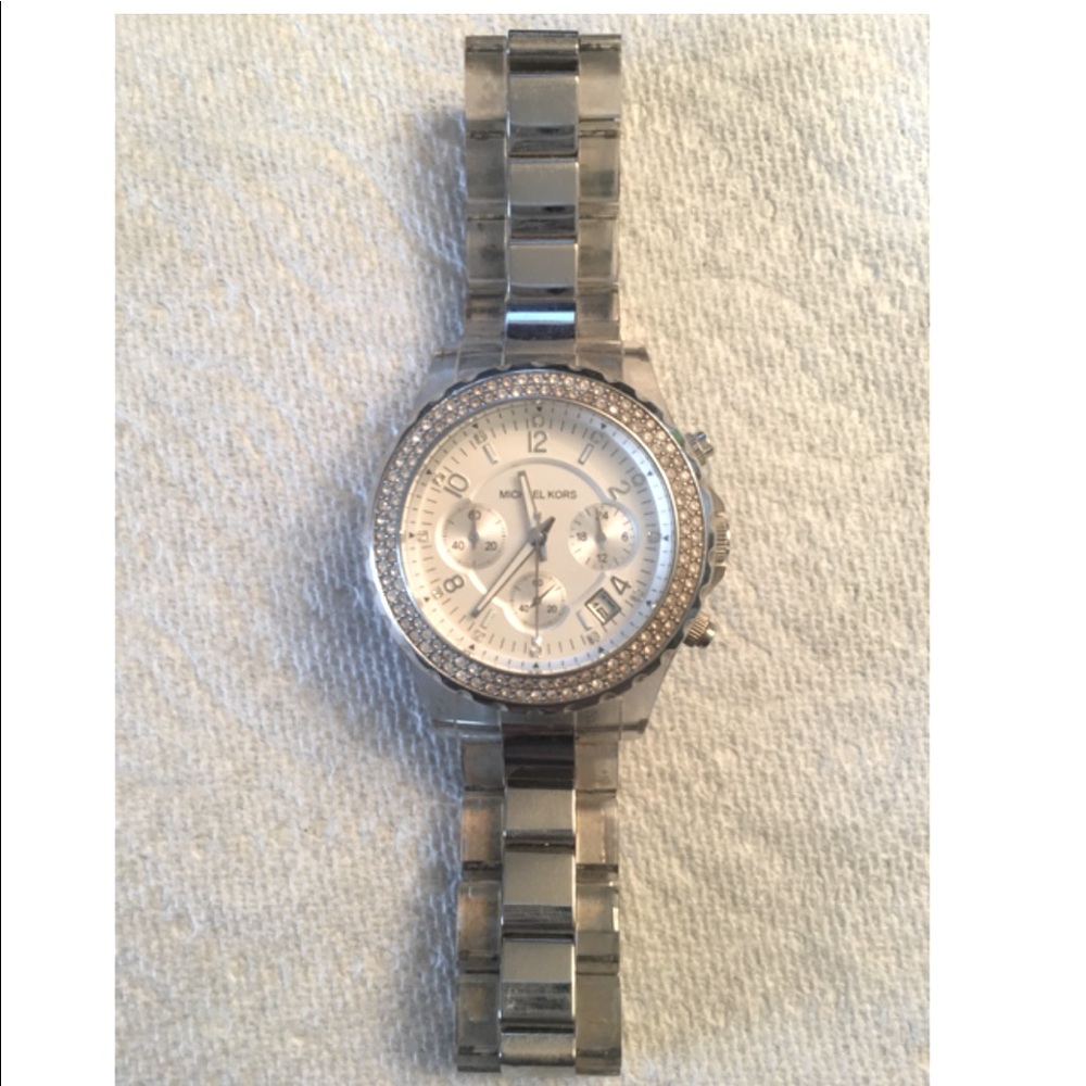 Michael Kors Women's MK5397 Glitz Chronograph Clear and Silver Watch